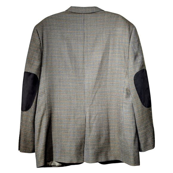 Tasso Elba Macy's Elbow Patch 100% Wool Brown Houndstooth Sports Coat Mens 44R - Picture 2 of 14